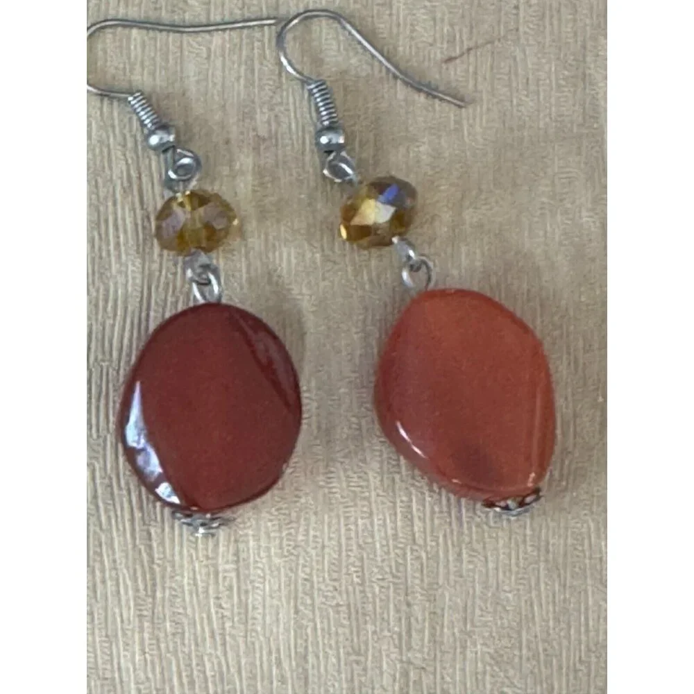 Gorgeous Carnelian Pendant on Carnlian and Orca Agate Strand Necklace w/Earrings - Picture 10 of 13